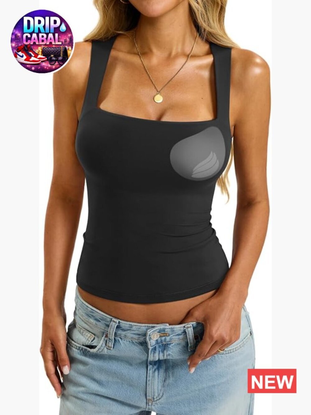 Double Lined Padded Square Neck Tank Top with Built in Bra